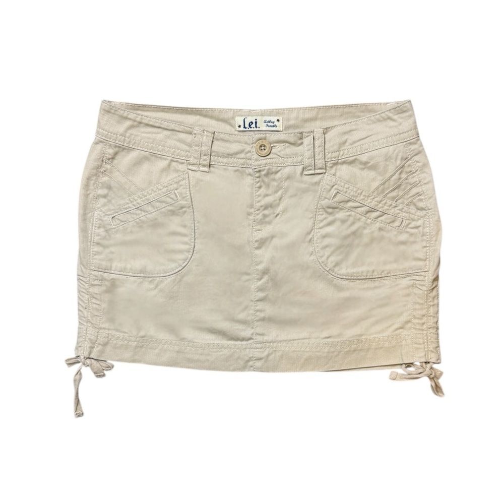 Y2K LEI Khaki Cargo Corduroy Side Scrunch Mini Skirt Size 5